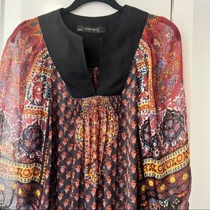 ZARA BASIC RED BLACK PRINTED SILK DRESS SIZE MEDIUM
